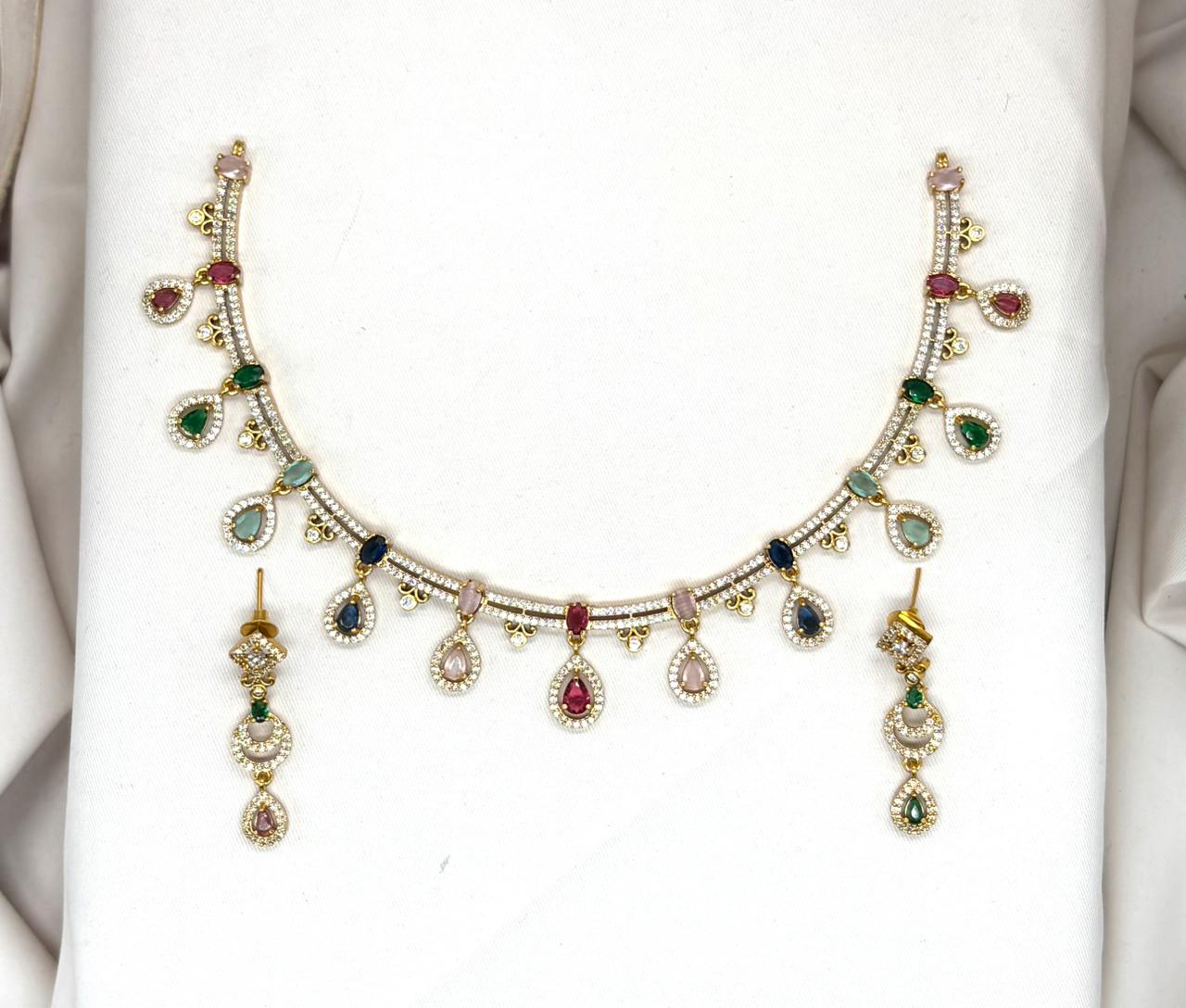 Matte finishing with Multi-colours stone's Short Necklace