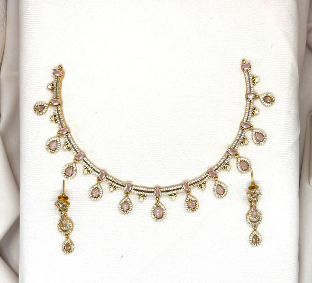 Matte finishing with Baby-Pink stone's Short Necklace