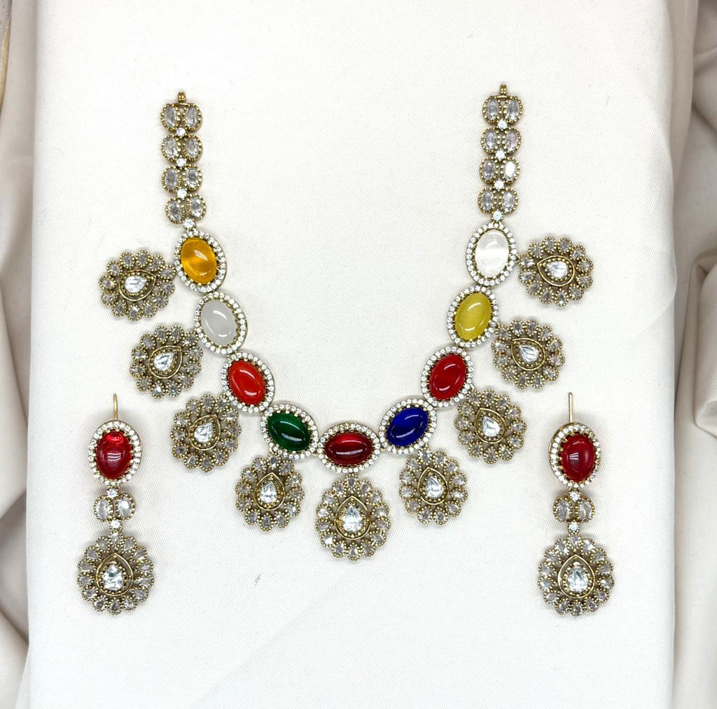 Victorian Multi Mossnite stone's short Neckalce