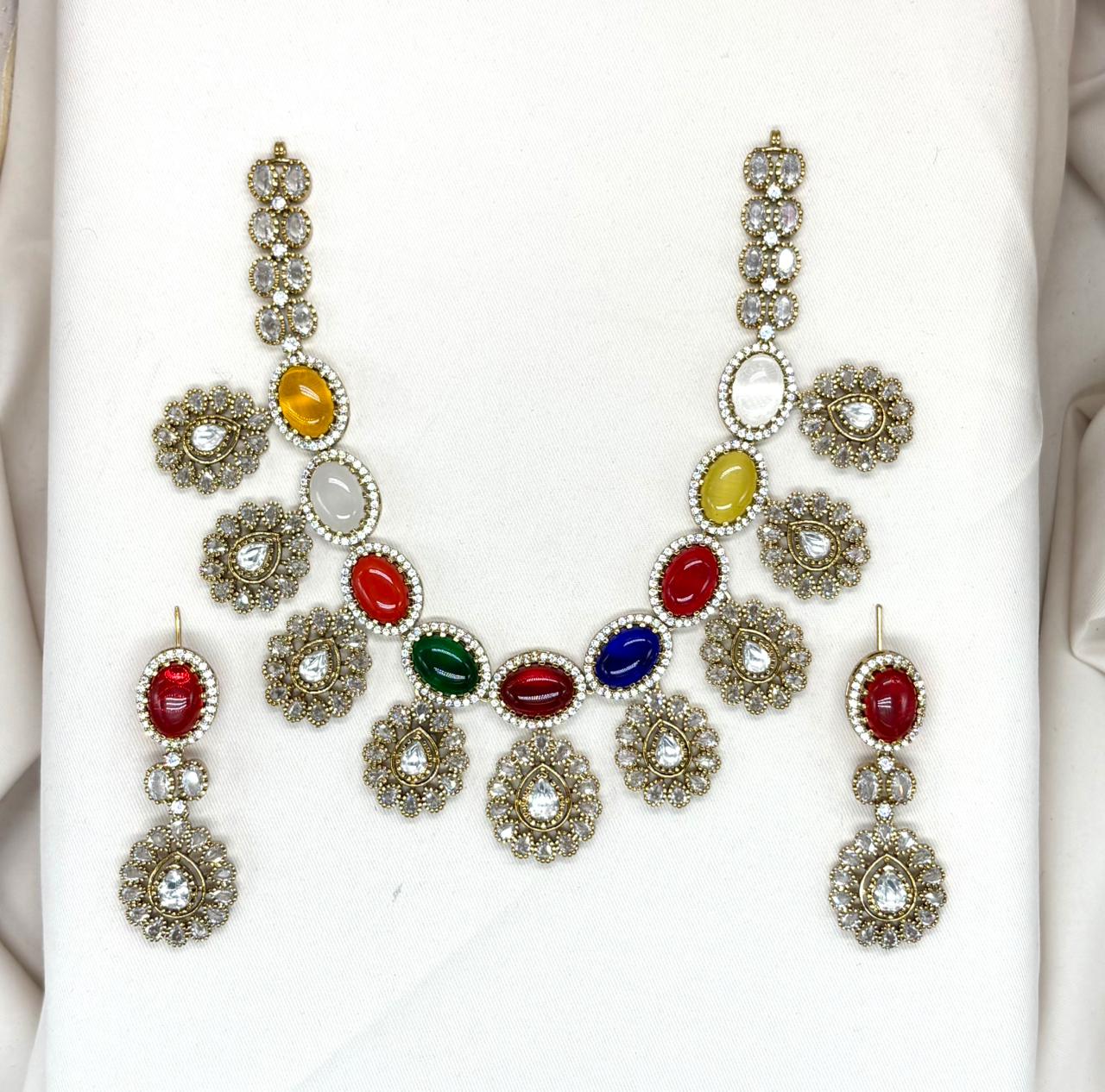 Victorian Multi Mossnite stone's short Neckalce