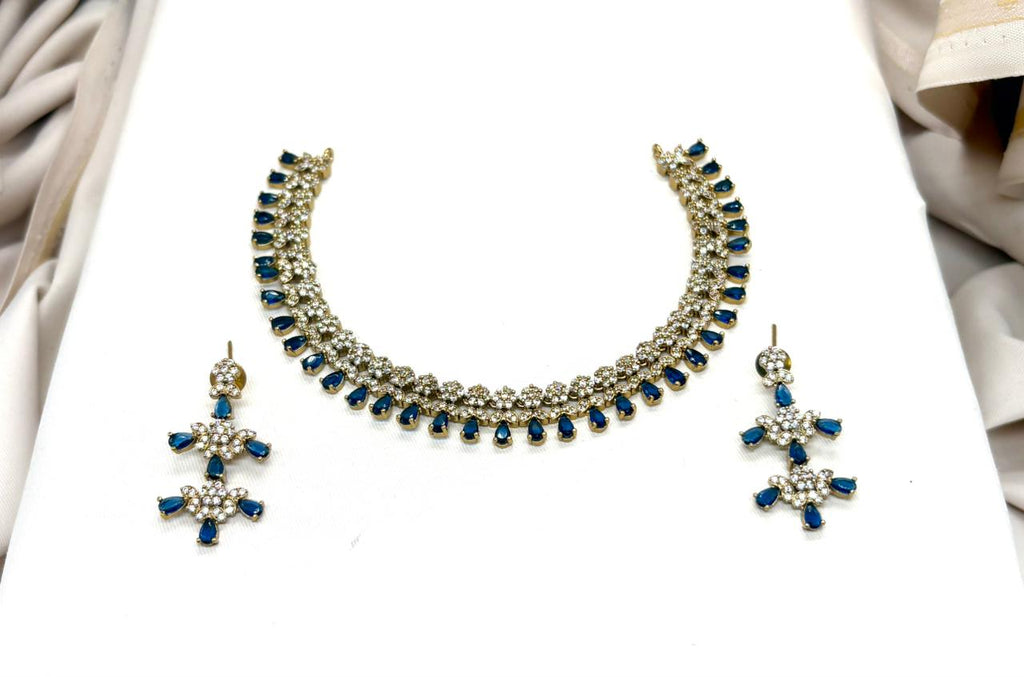 Victorian Short Necklace Designed With Blue Stone's
