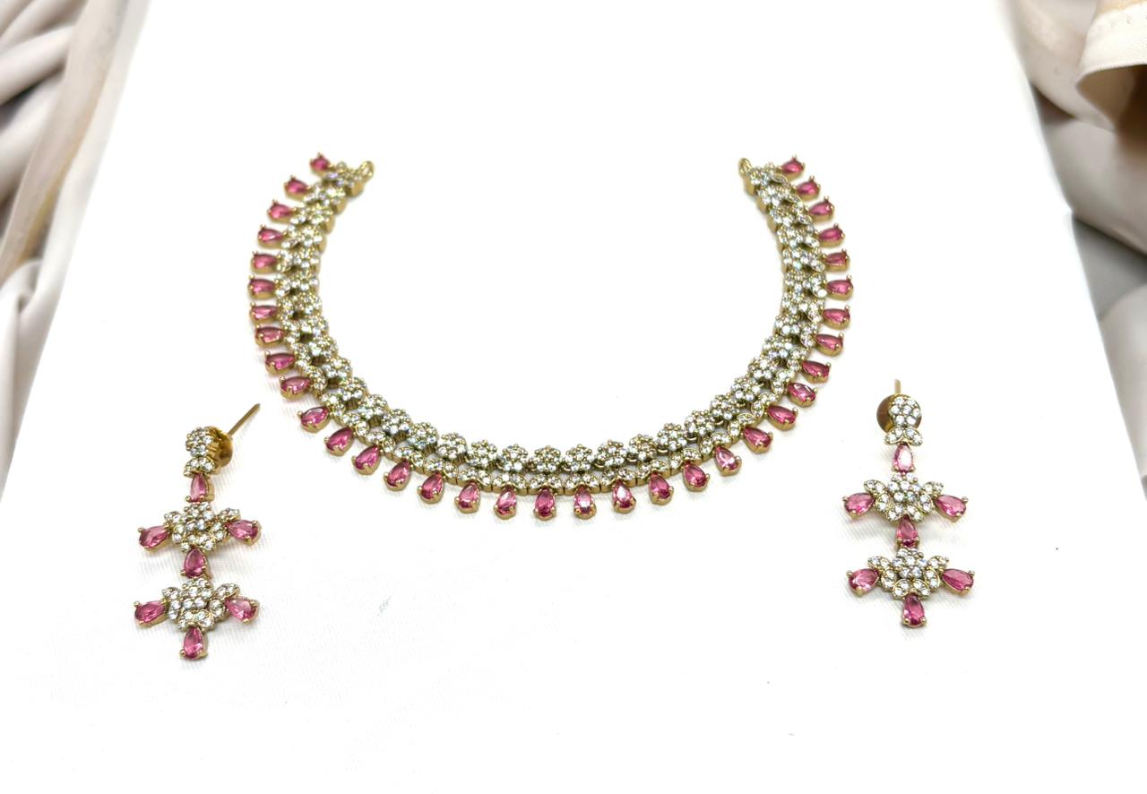 Victorian Short Necklace Designed With Red Stone's