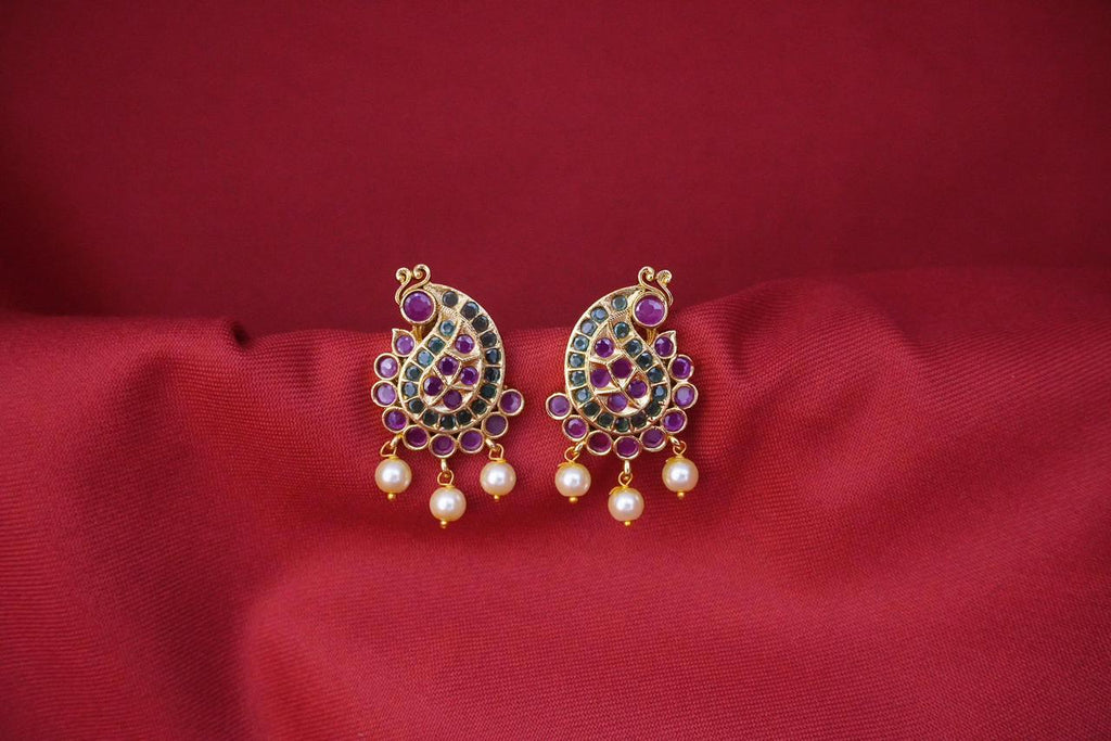 Kempu-Stone's With Peacock Designed Earring