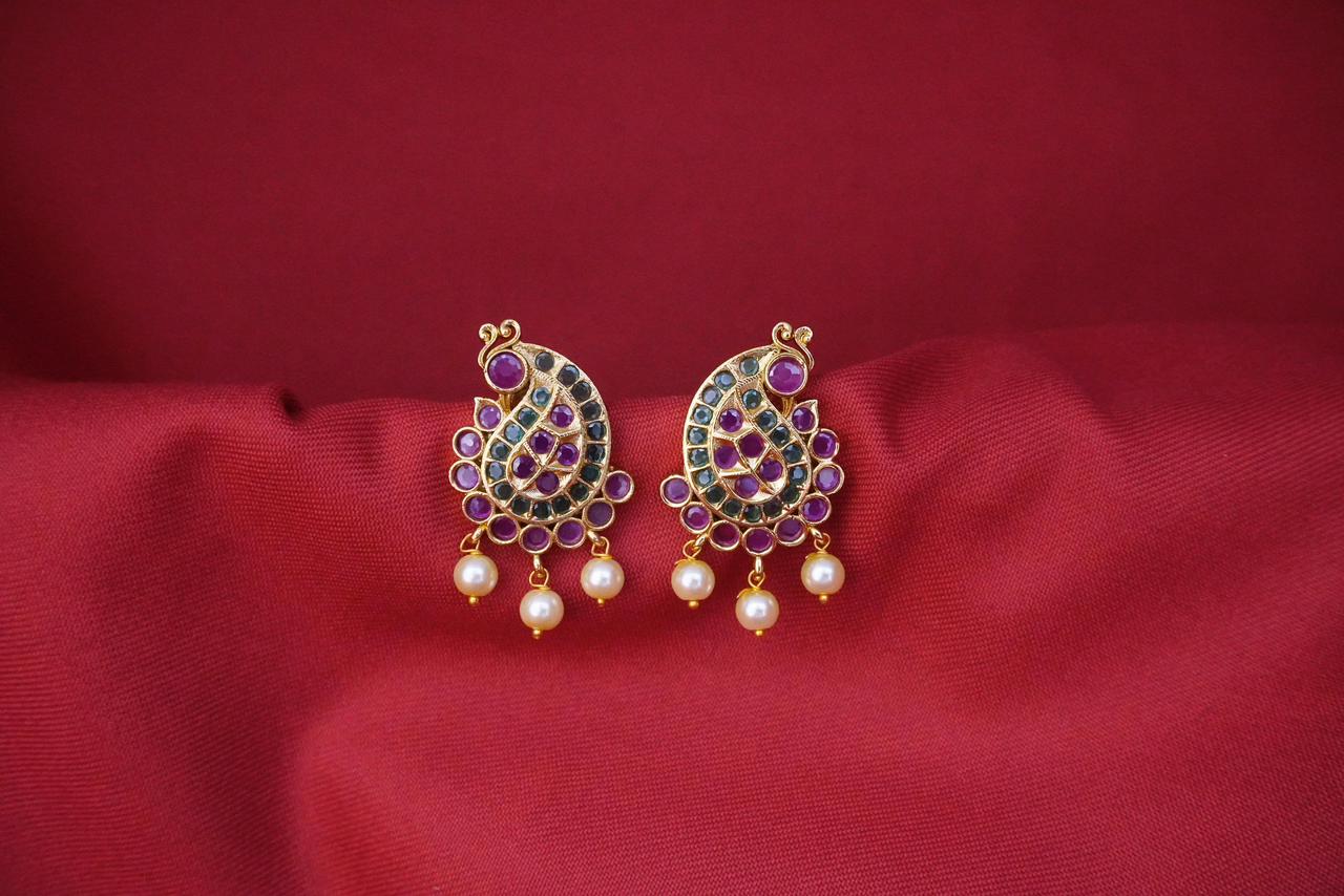 Kempu-Stone's With Peacock Designed Earring