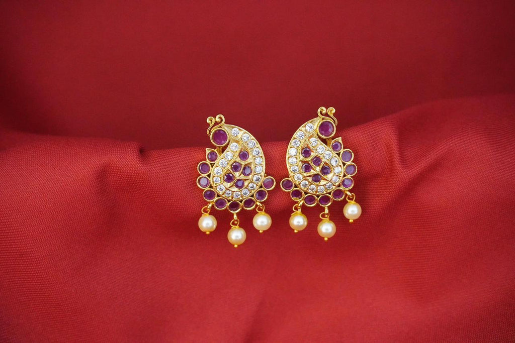Kempu-Stone's With Peacock Designed Earring