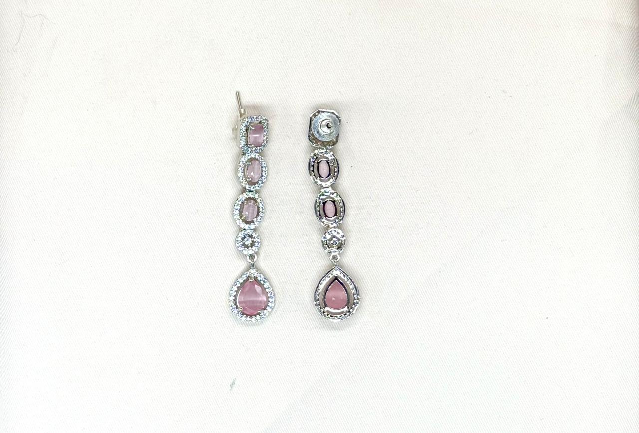 Silver Short Necklace with Baby-Pink Stone's