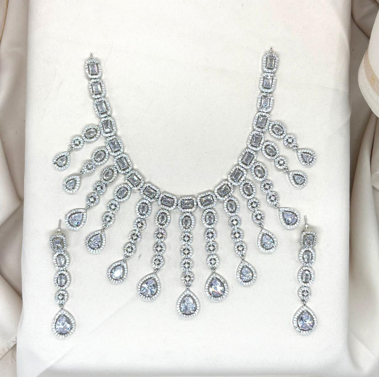 Silver Short Necklace with White Stone's