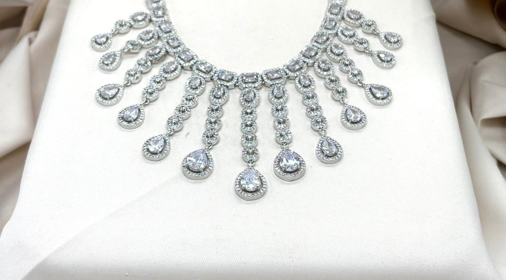 Silver Short Necklace with White Stone's