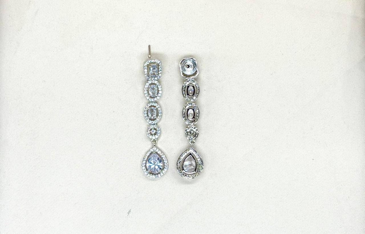 Silver Short Necklace with White Stone's