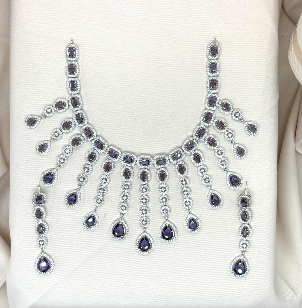 Silver Short Necklace with Purple Stone's