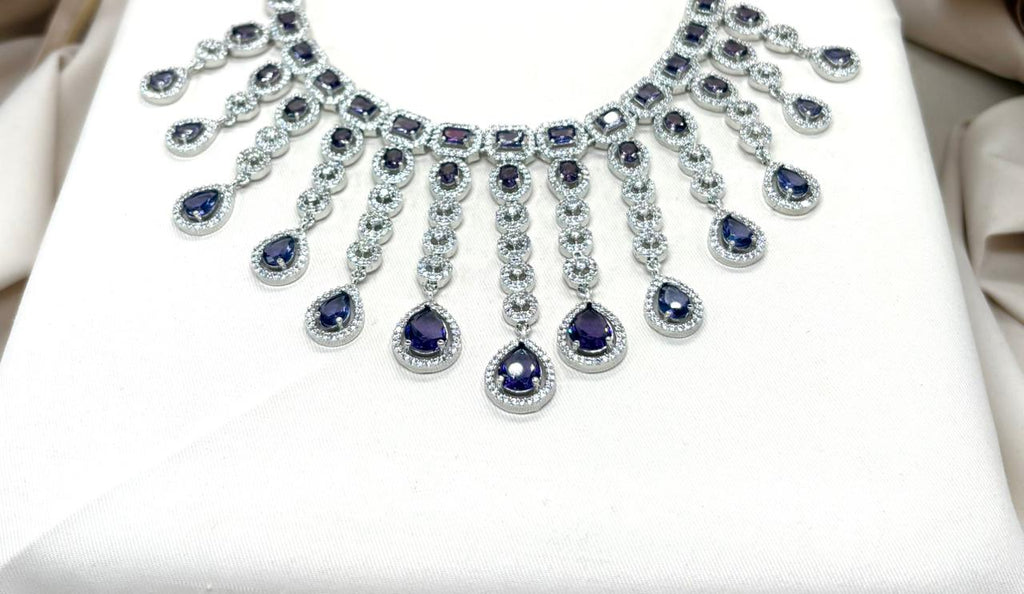 Silver Short Necklace with Purple Stone's