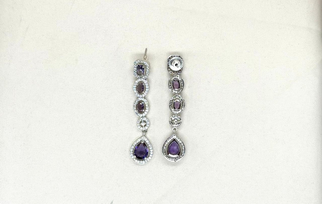 Silver Short Necklace with Purple Stone's