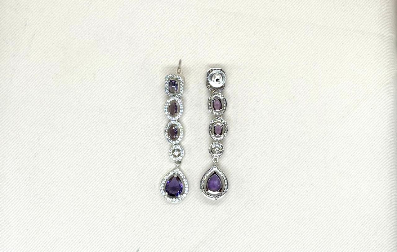 Silver Short Necklace with Purple Stone's