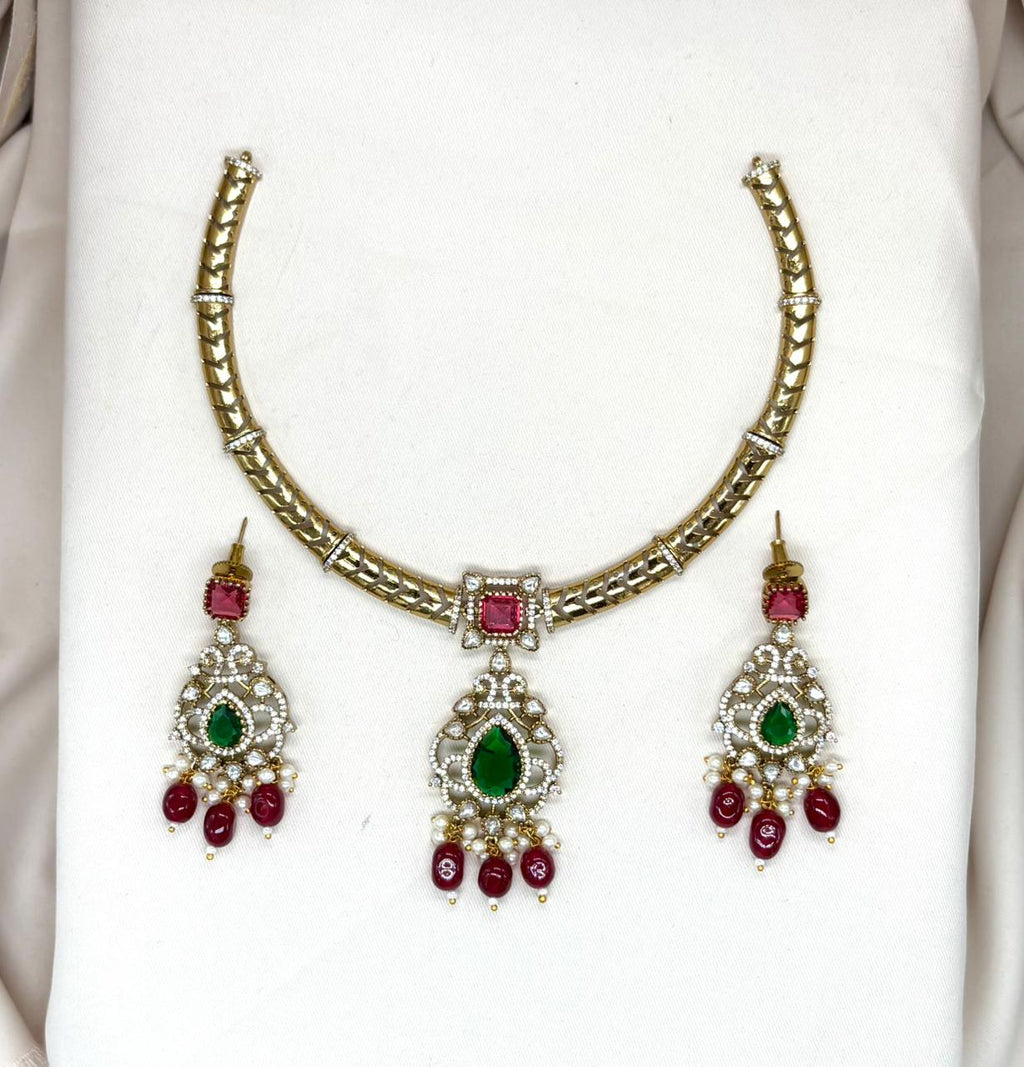 Victorian Kanti with Red Monalisa Beads Stone