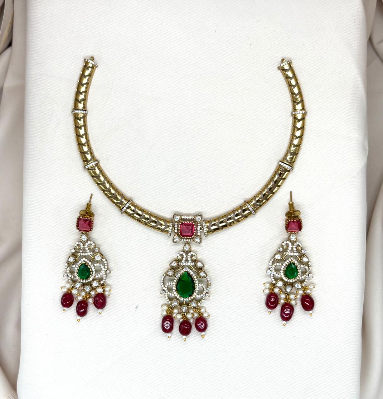 Victorian Kanti with Red Monalisa Beads Stone