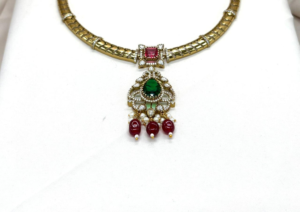 Victorian Kanti with Red Monalisa Beads Stone