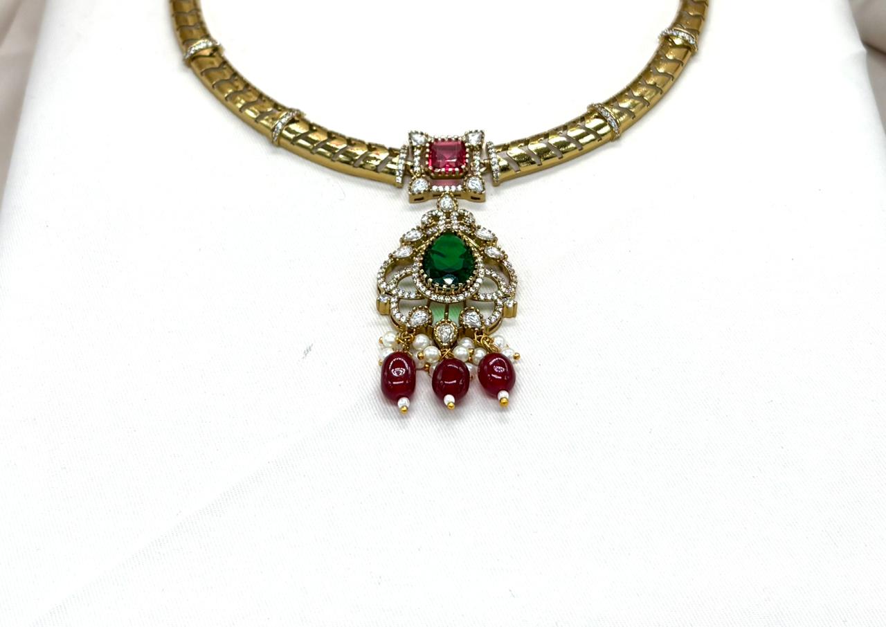 Victorian Kanti with Red Monalisa Beads Stone