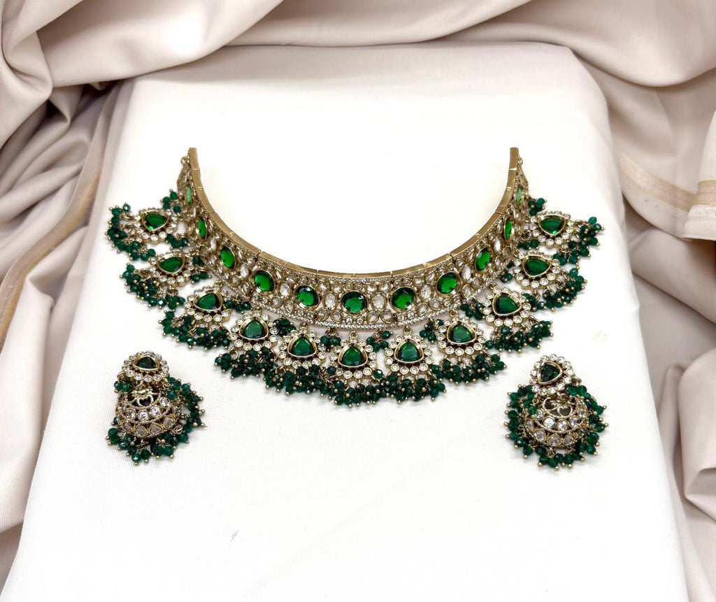 Premium Victorian Choker With Small Green Onyx Stones