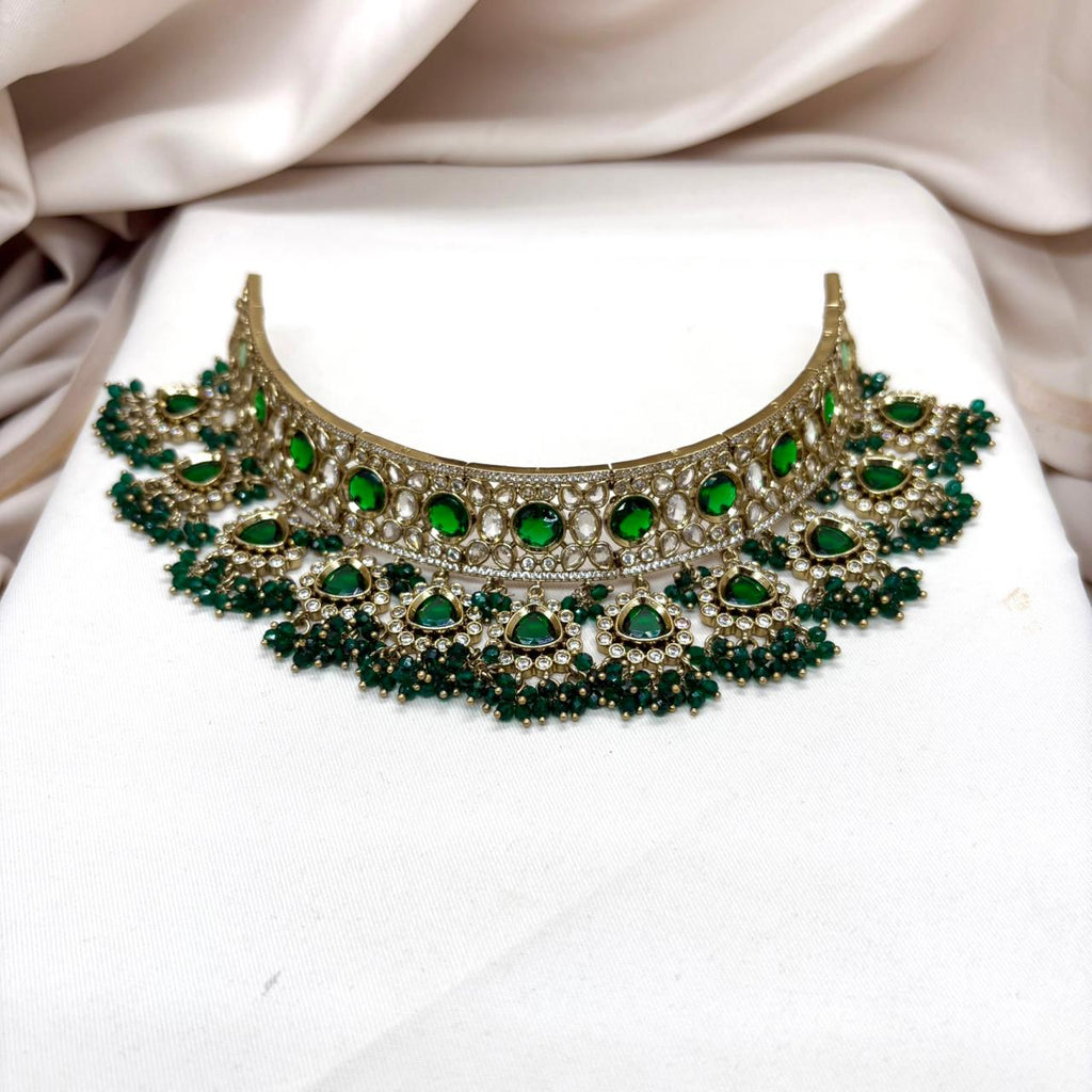 Premium Victorian Choker With Small Green Onyx Stones