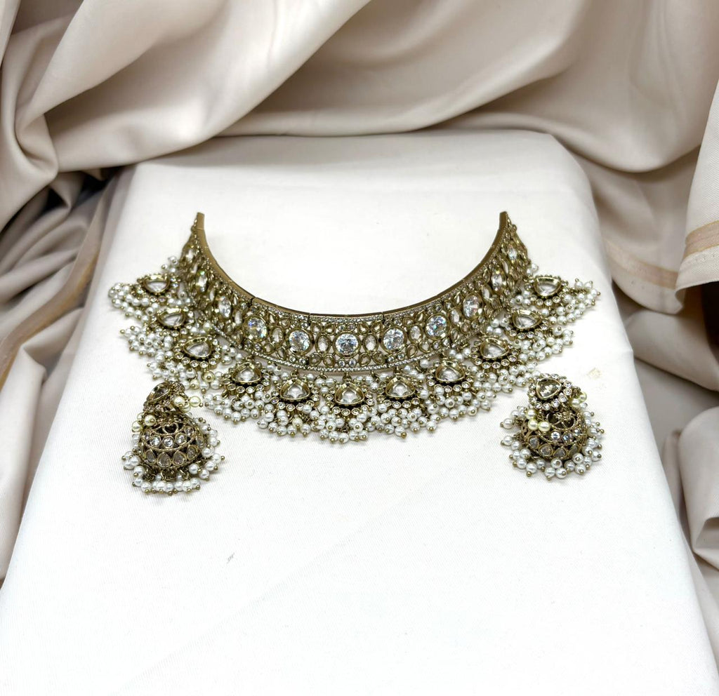 Premium Victorian Choker With Small White Onyx Stones