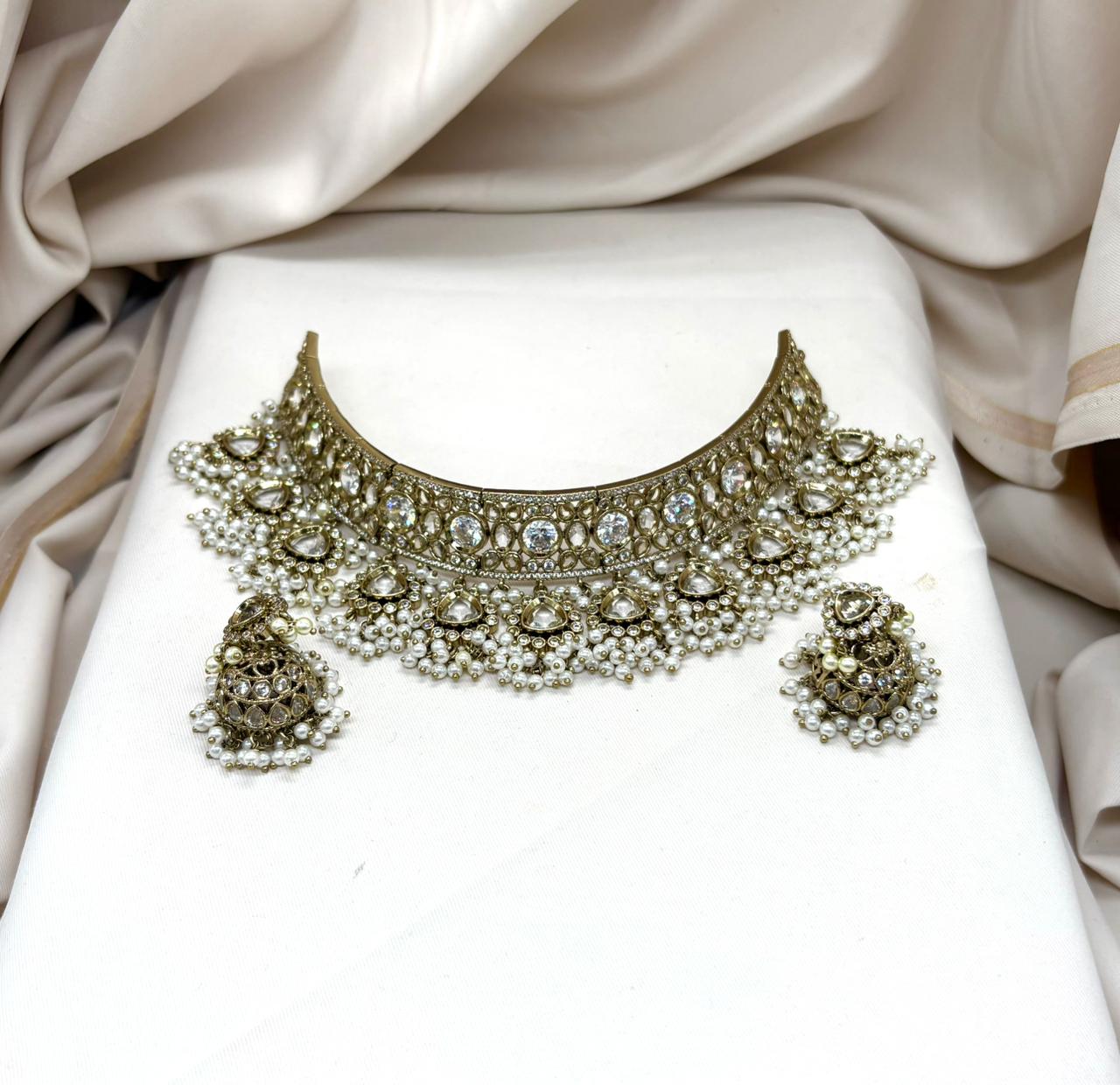 Premium Victorian Choker With Small White Onyx Stones
