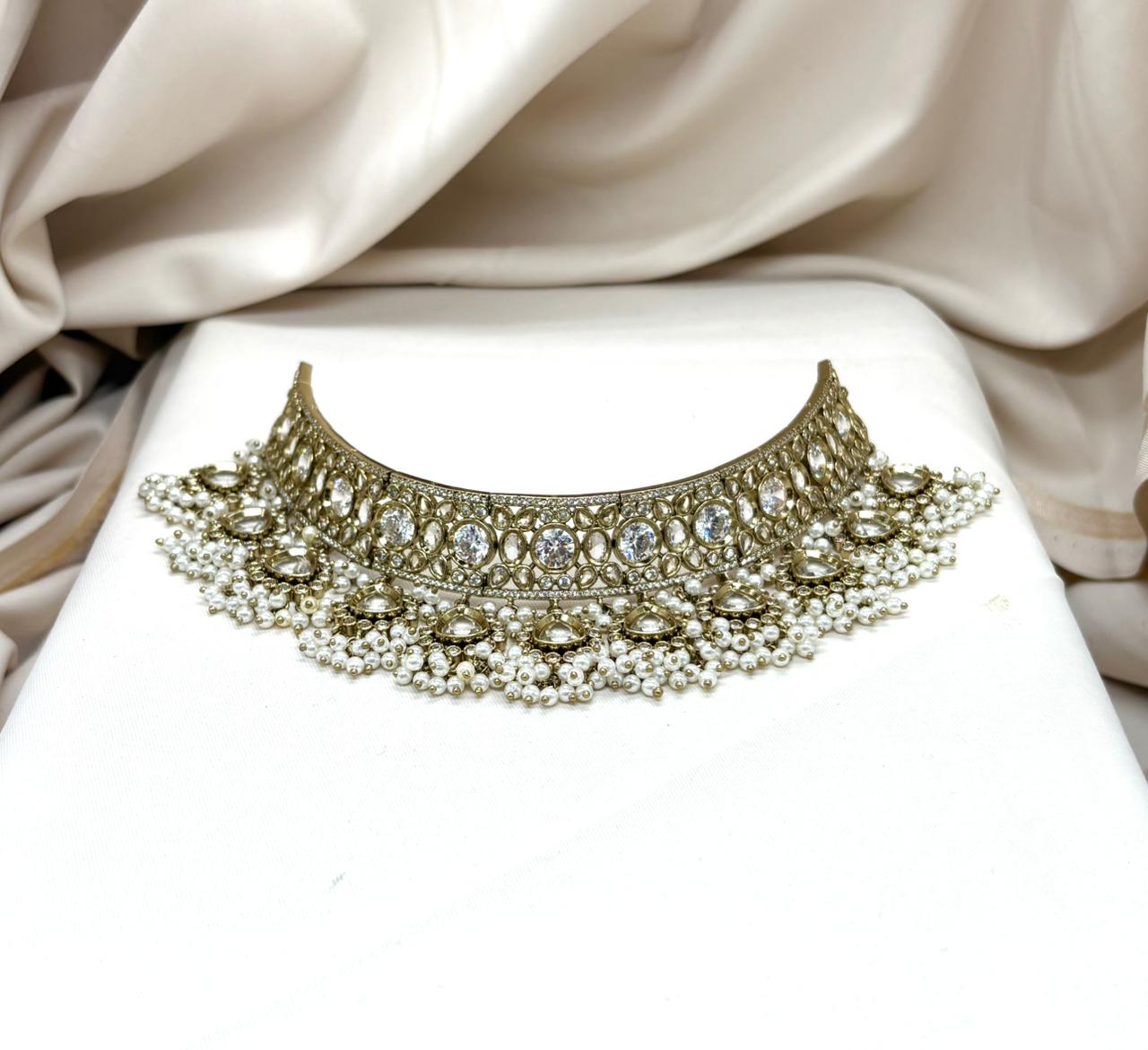 Premium Victorian Choker With Small White Onyx Stones