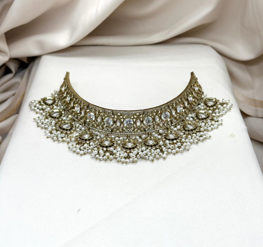 Premium Victorian Choker With Small White Onyx Stones