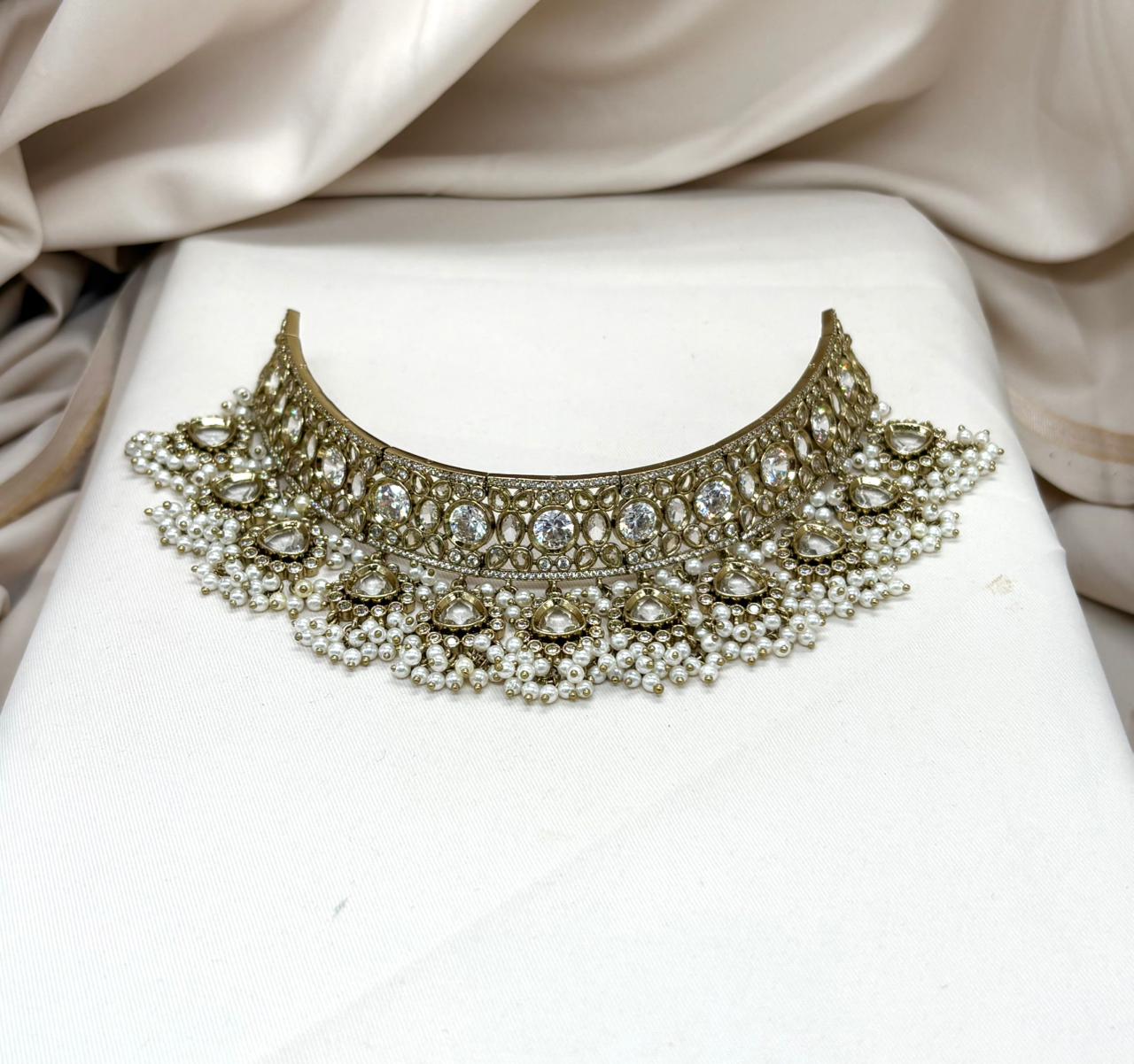 Premium Victorian Choker With Small White Onyx Stones