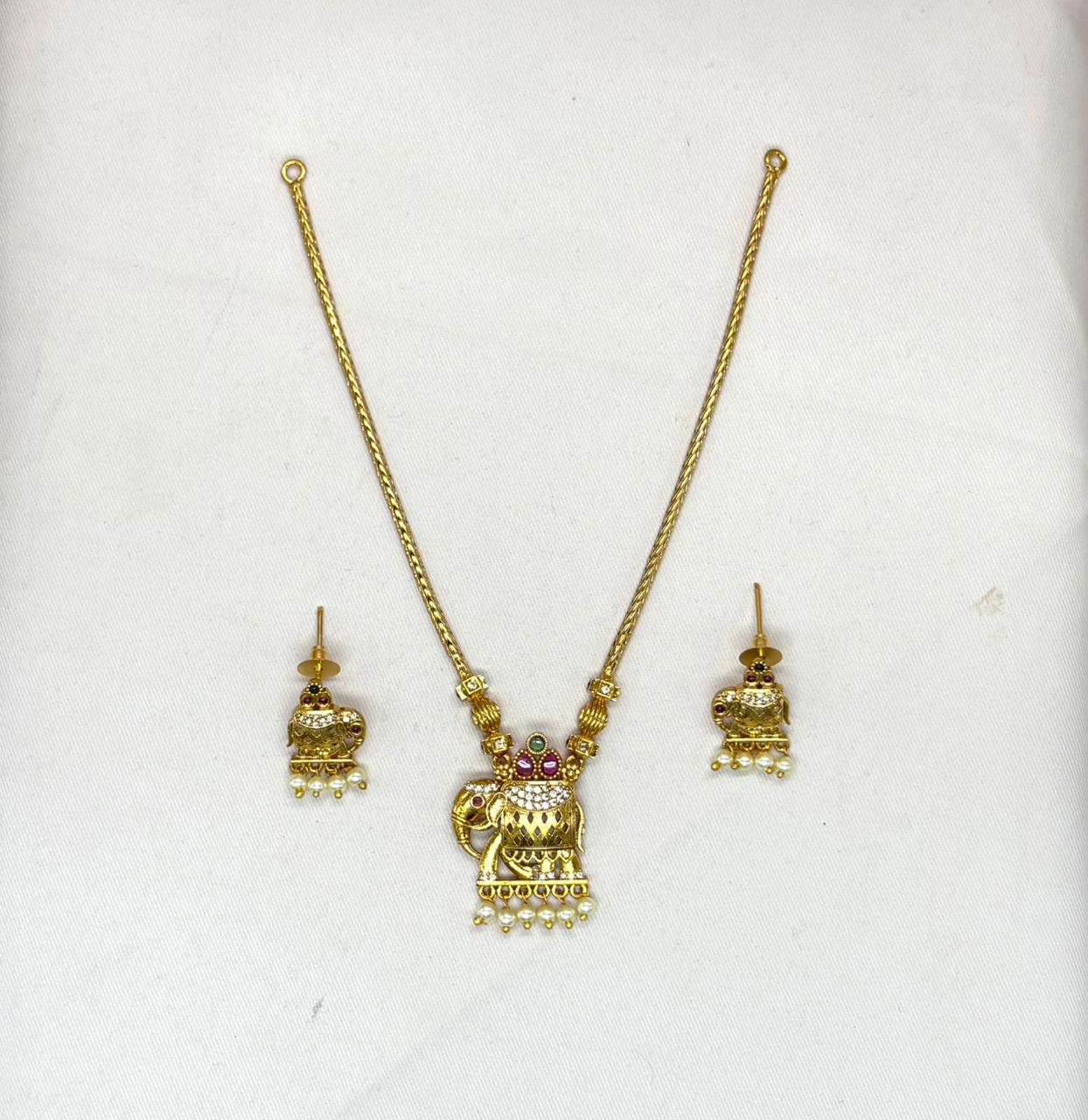 Gold finishing Short Necklace Elephant Designed