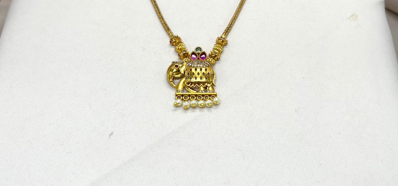 Gold finishing Short Necklace Elephant Designed
