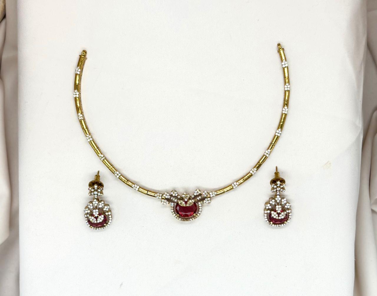 Mehndi finishing short Red stone Necklace
