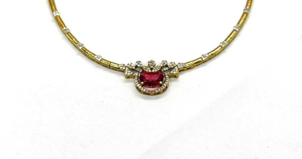 Mehndi finishing short Red stone Necklace