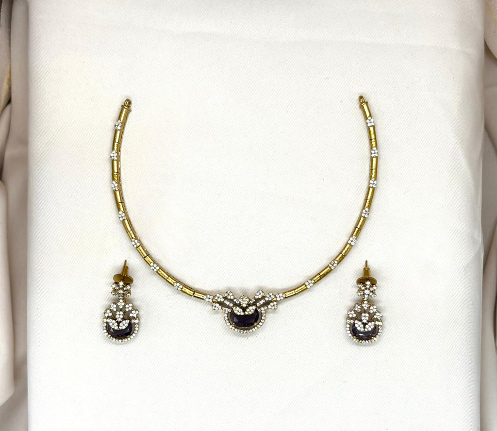 Mehndi finishing short Purple stone Necklace
