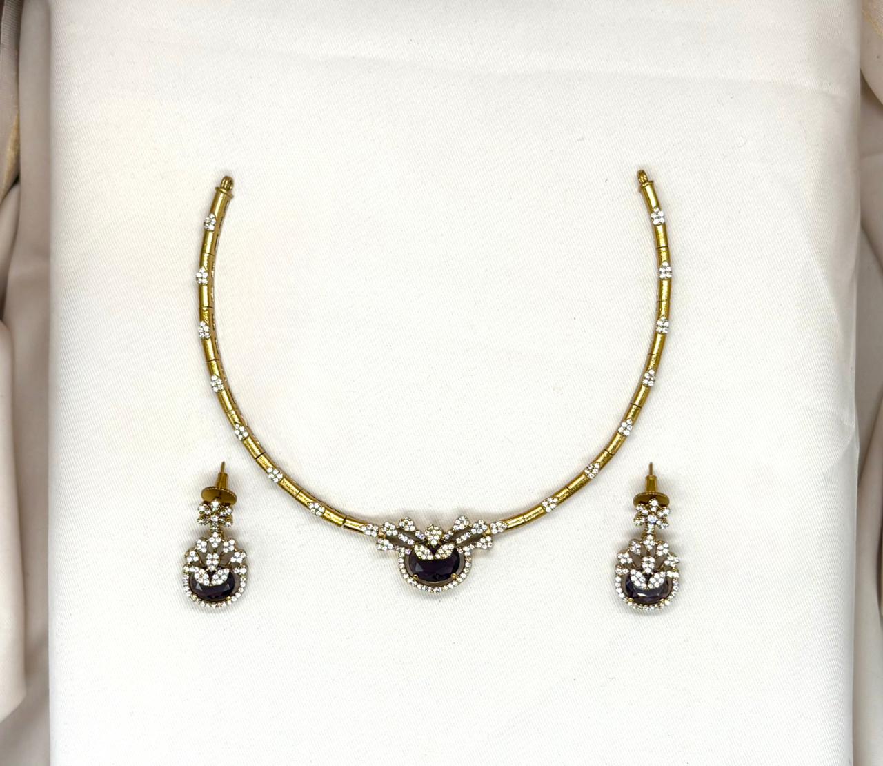 Mehndi finishing short Purple stone Necklace
