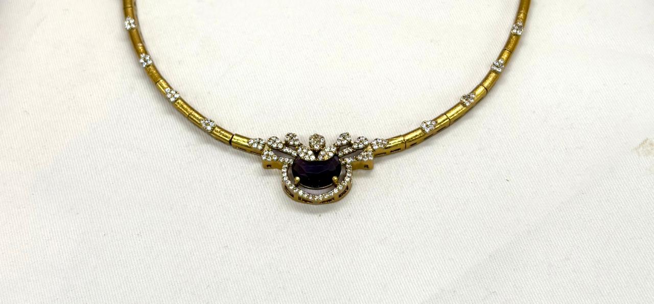 Mehndi finishing short Purple stone Necklace