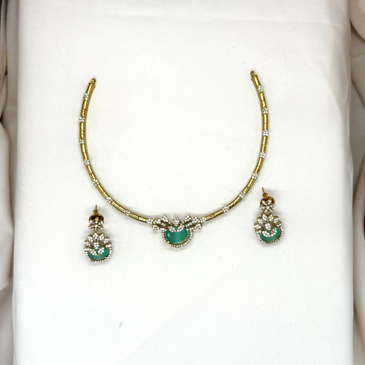 Mehndi finishing short Mint-Green stone Necklace