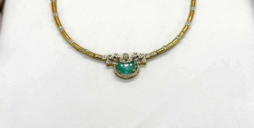 Mehndi finishing short Mint-Green stone Necklace