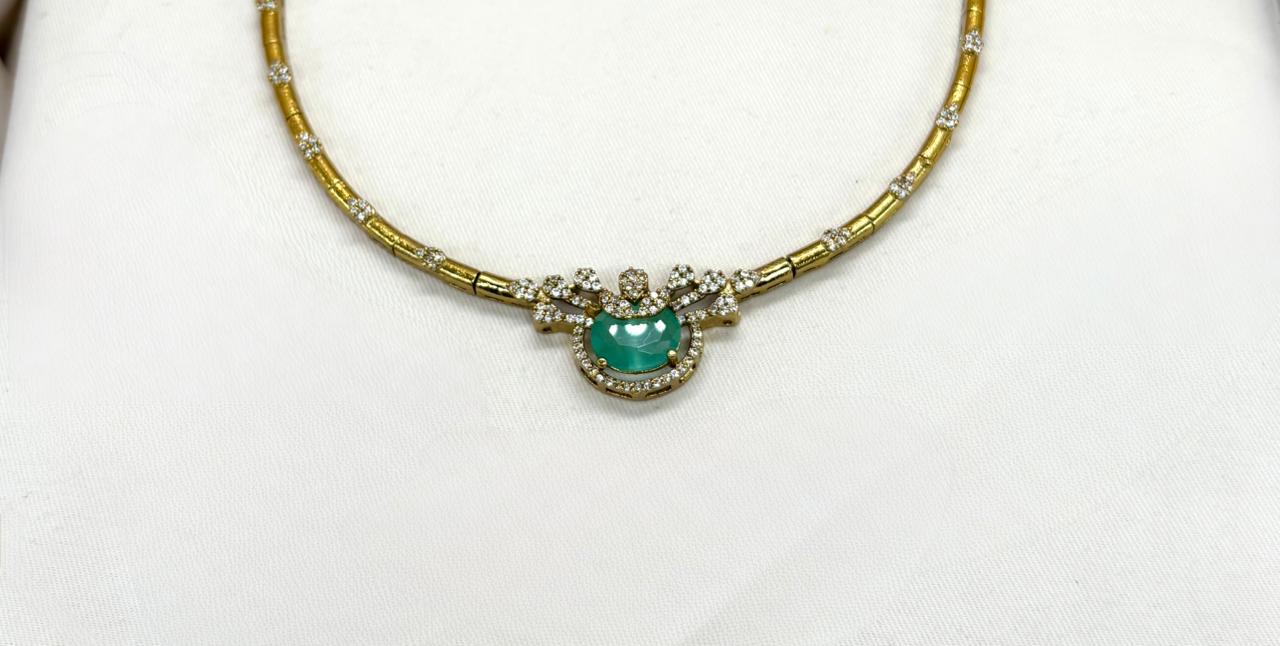 Mehndi finishing short Mint-Green stone Necklace