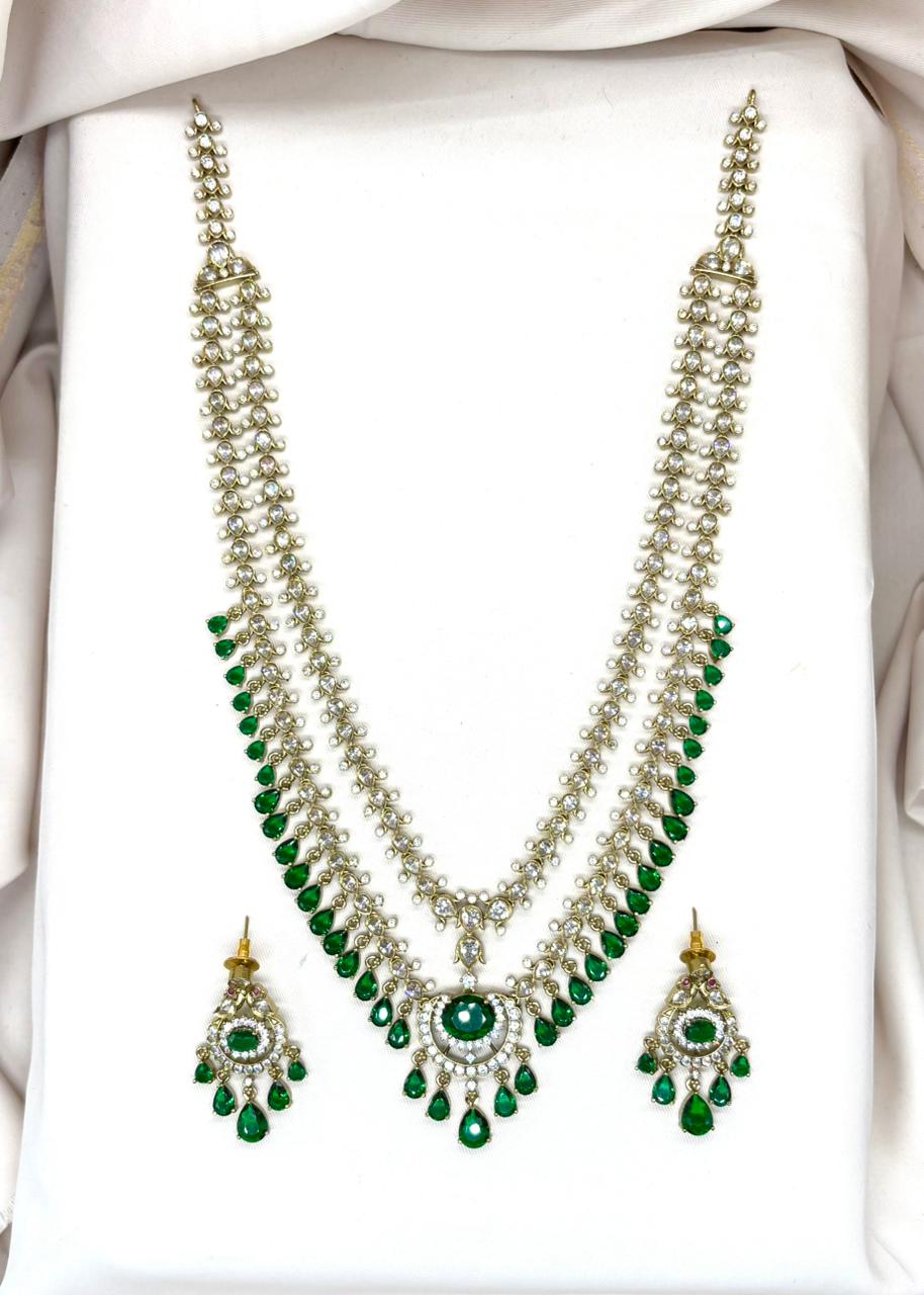Victorian Green Stone's Two steps Long Necklace