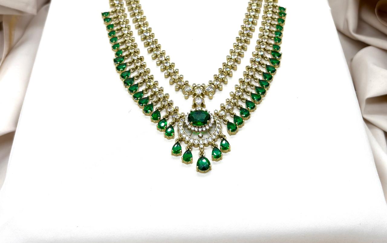 Victorian Green Stone's Two steps Long Necklace