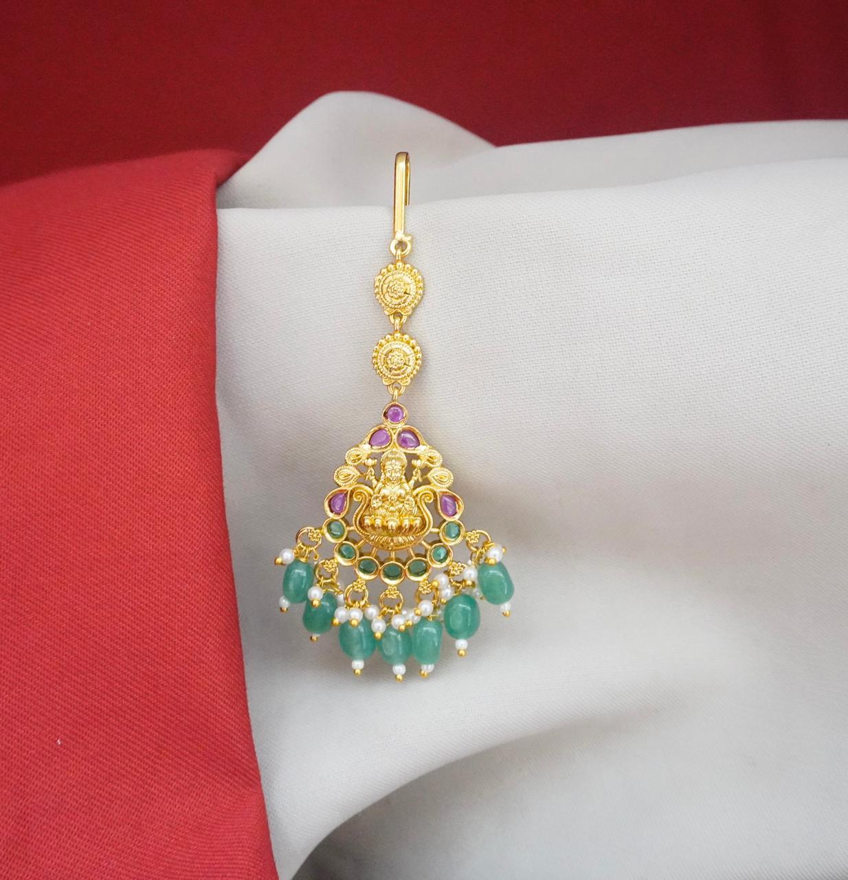 Maang-Tikka With Mint-Green Monalisa Beads