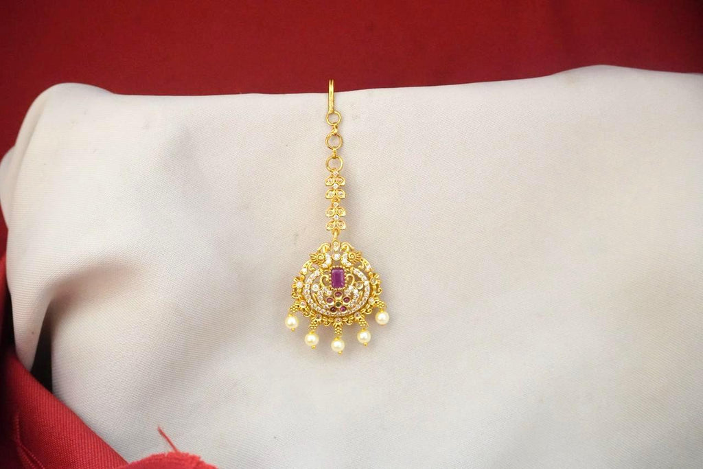 Matte finishing Maang-Tikka With White Pearls