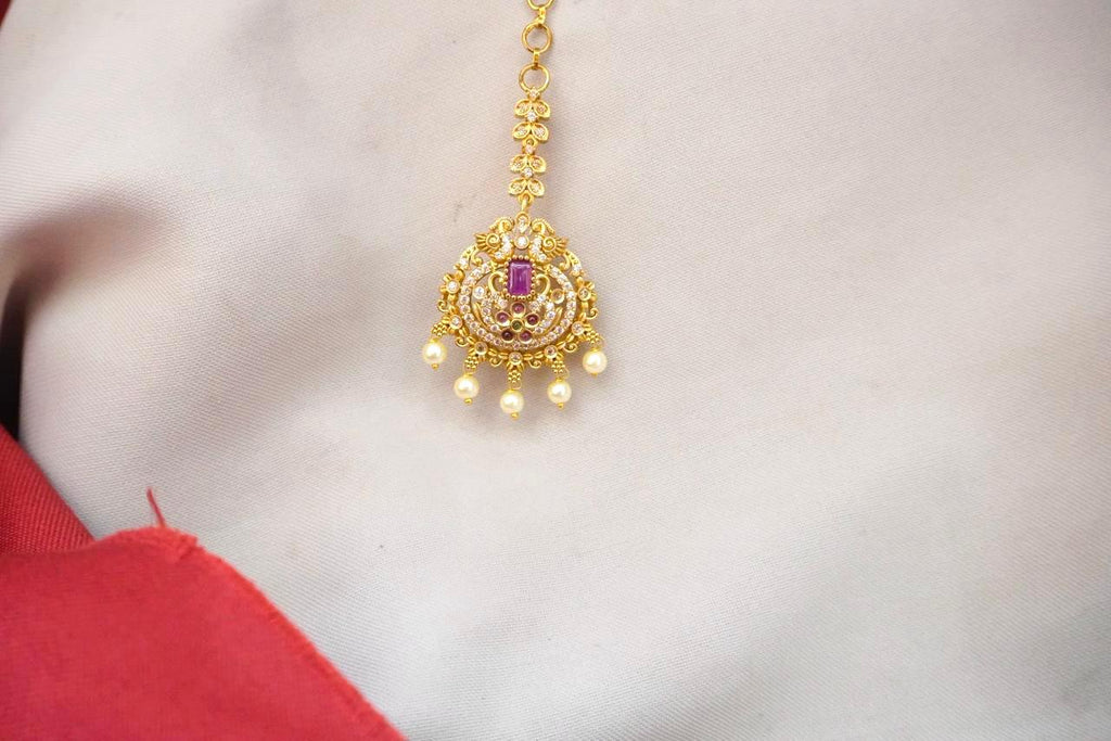 Matte finishing Maang-Tikka With White Pearls