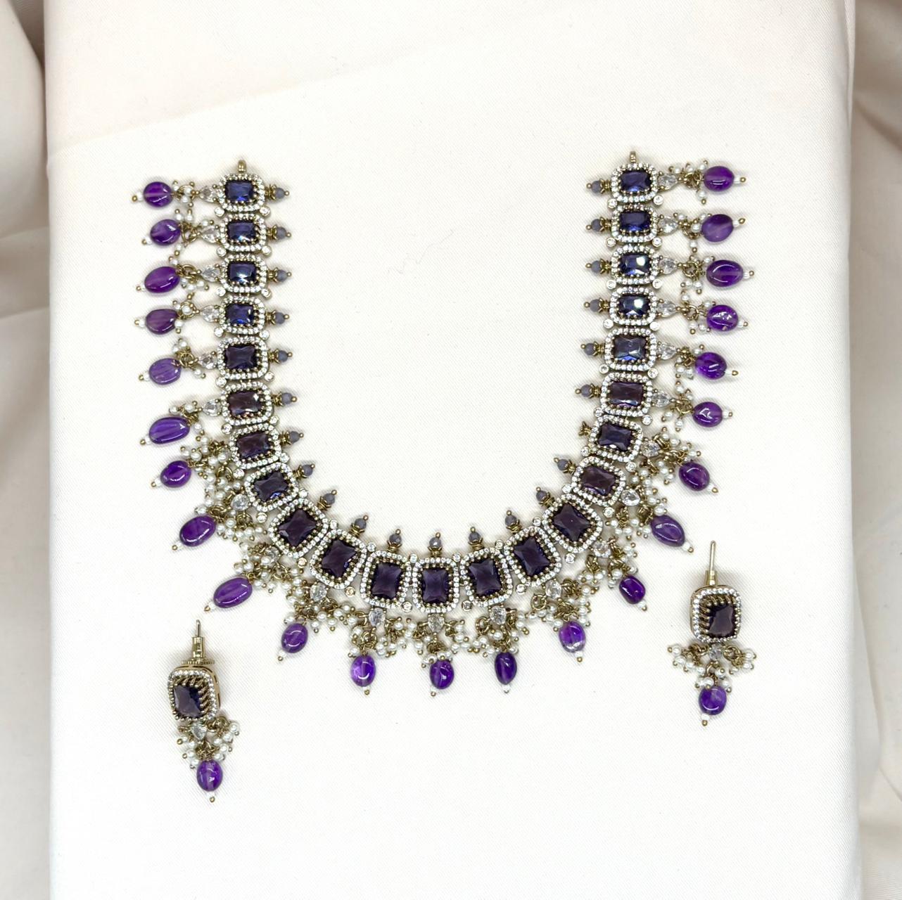 Victorian Short Necklace With Moissanite Purple stone