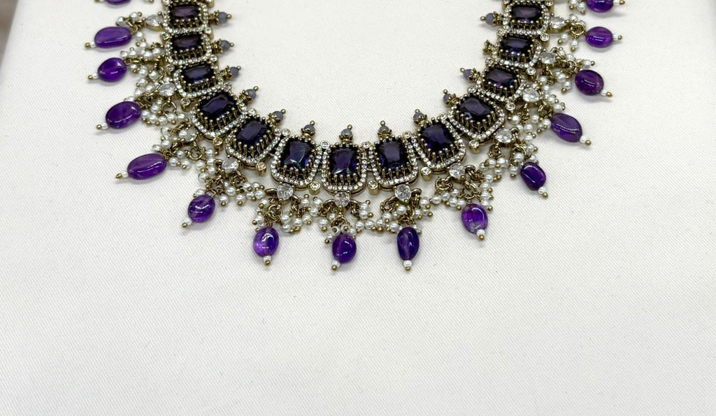 Victorian Short Necklace With Moissanite Purple stone