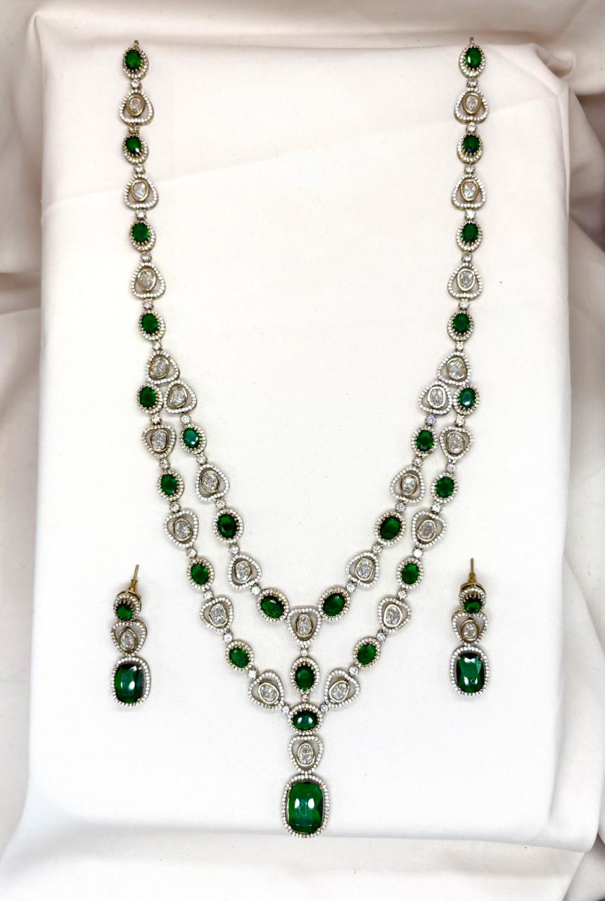 Victorian Two Steps With Green Stone's Long Necklace