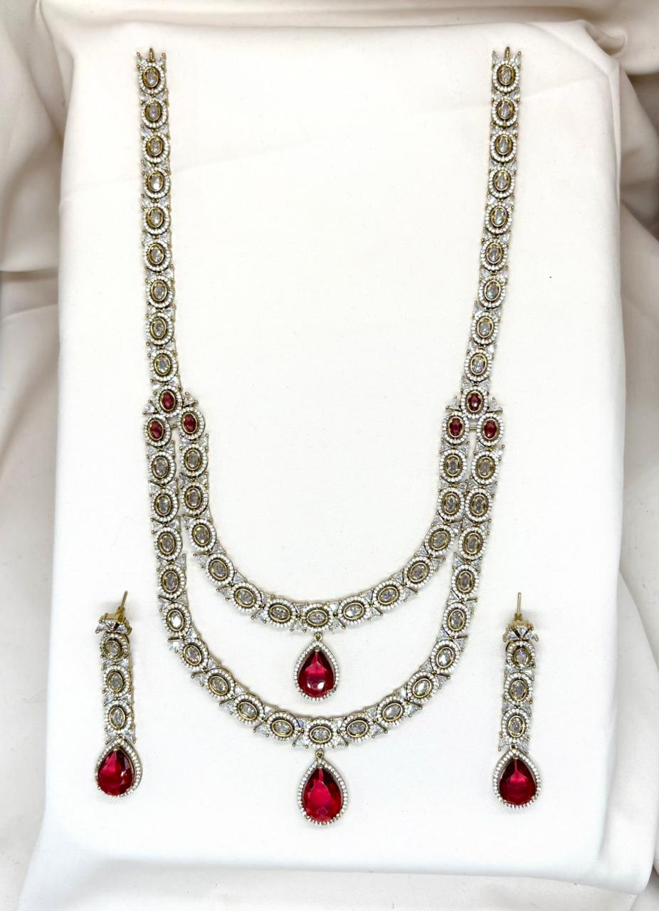 Victorian Two Steps With Red Stone Long Necklace