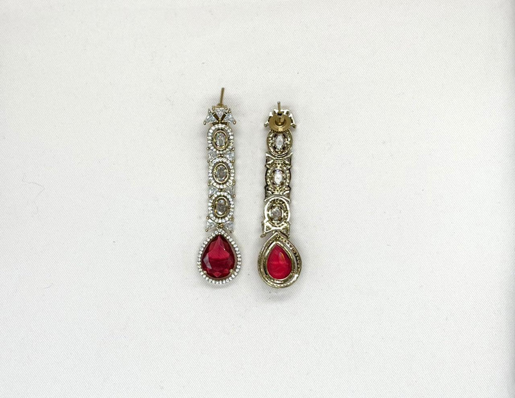 Victorian Two Steps With Red Stone Long Necklace