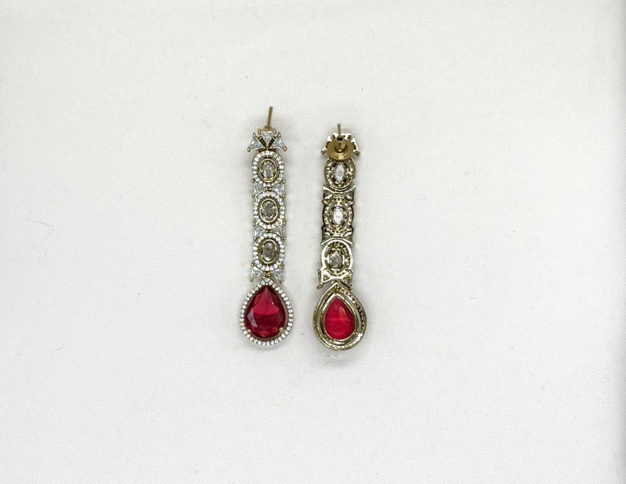Victorian Two Steps With Red Stone Long Necklace