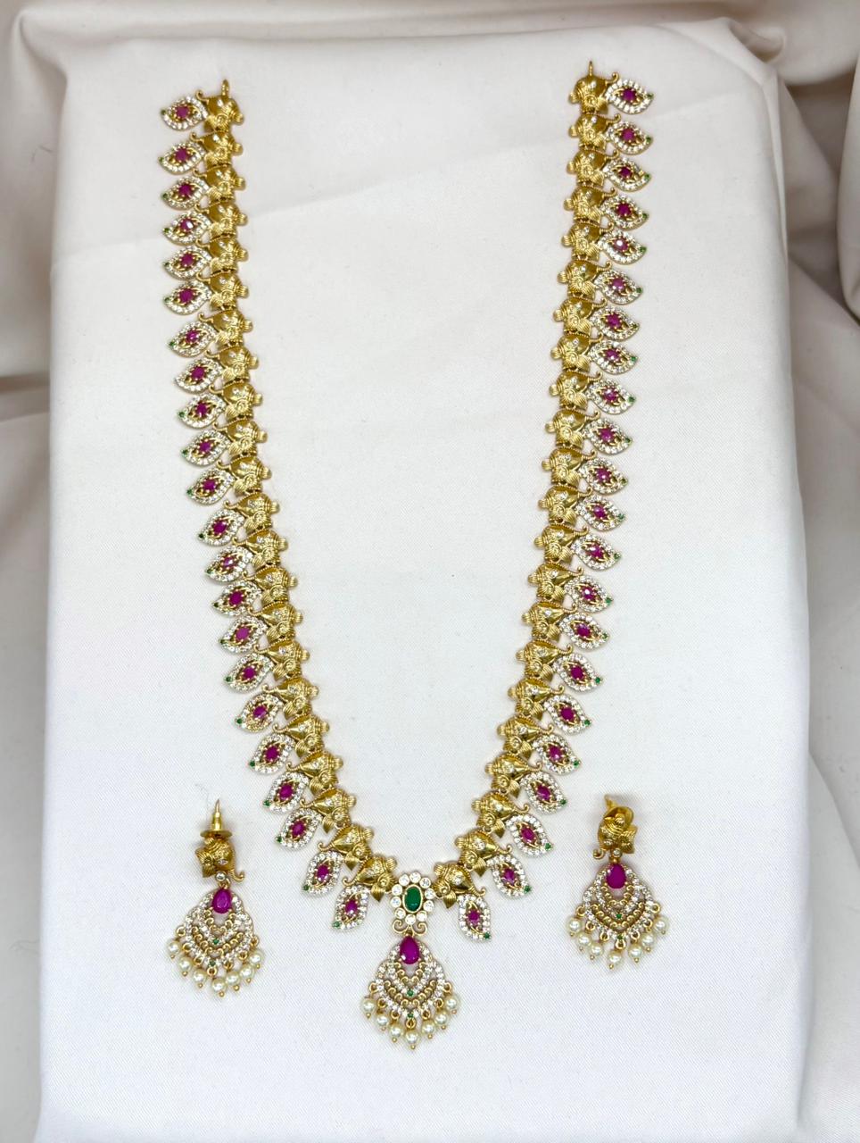 Matte finishing with Lord Ganesh Designed Long Haram